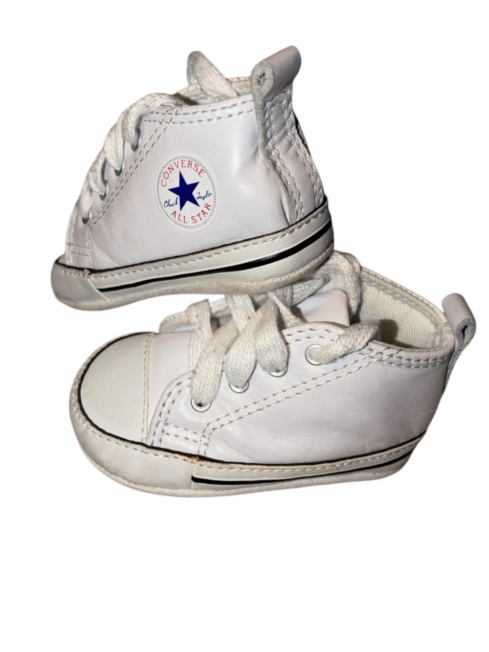 Vintage Converse All Star White Leather Baby Crib Shoes High Top Chuck Taylor 2
